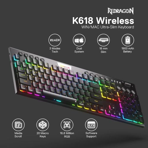 KEYBOARD - REDRAGON HORUS PRO K618RGB-PRO WIRED & 2.4G & BT RED SWITCH slika 8