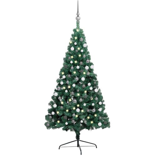 Umjetna polovica božićnog drvca LED s kuglicama zelena 180 cm slika 1