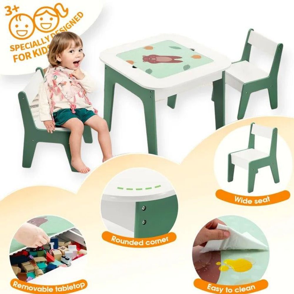 Kinder Home Multifunkcionalni 4U1 drveni dječiji sto sa dvije stolice, Forest slika 10