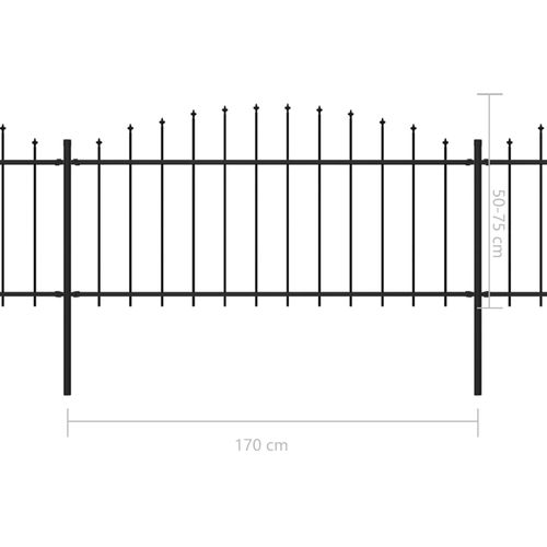 Vrtna ograda s ukrasnim kopljima (0,5-0,75) x 6,8 m čelična crna slika 5