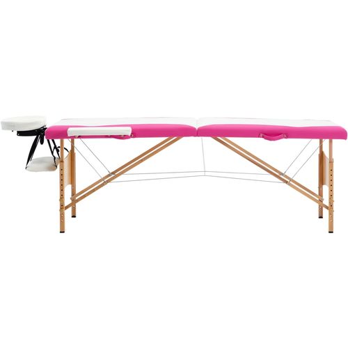 Sklopivi masažni stol s 2 zone drveni bijelo-ružičasti slika 2