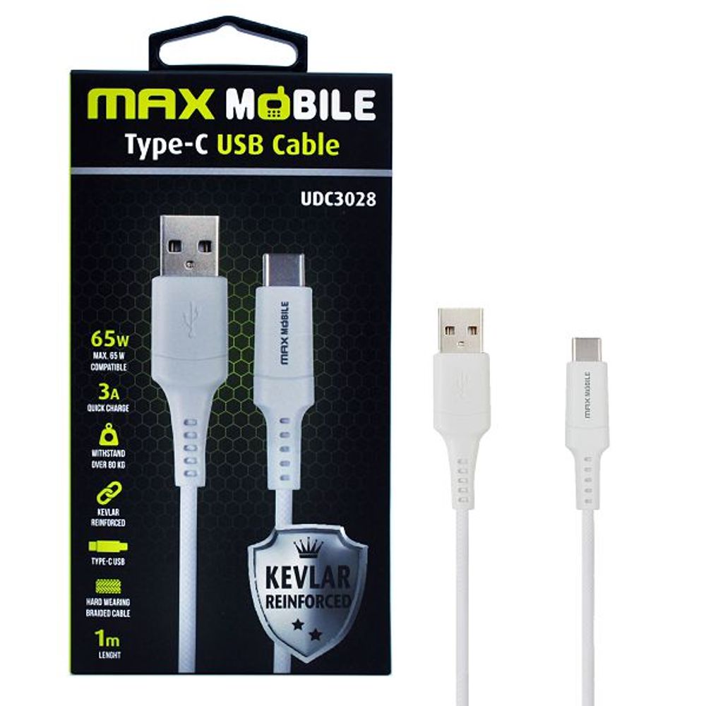 MAXMOBILE DATA KABEL USB 2.0 TYPE C UDC3028 KEVLAR WHITE QC 3A 1m slika 1