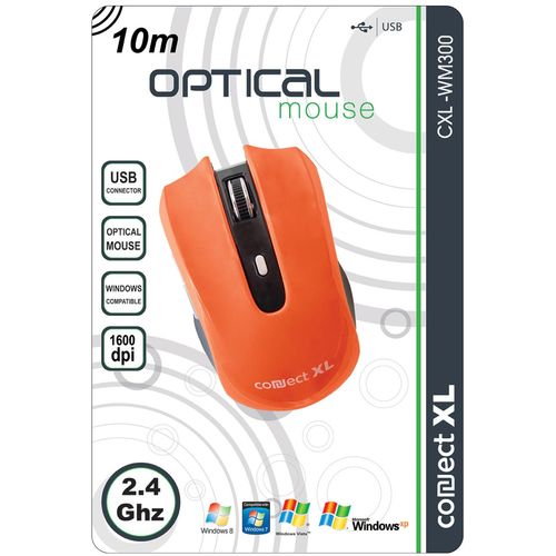 Connect XL Miš bežični,  1600dpi domet 10 met, narandžasta boja - CXL-WM300 slika 1