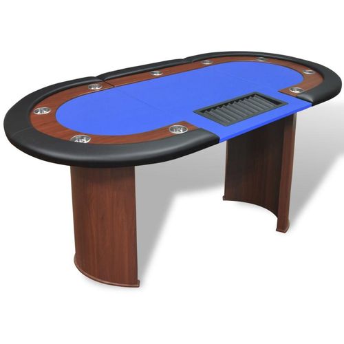 Stol za Poker za 10 Igrača s Prostorom za Djelitelja i Držačem Žetona Plavi slika 1