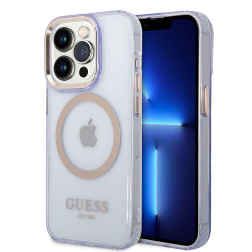 Guess Futrola za iPhone 14 Pro GOLD OUTLINE TRANSLUCENT PURPLE MagSafe slika 1