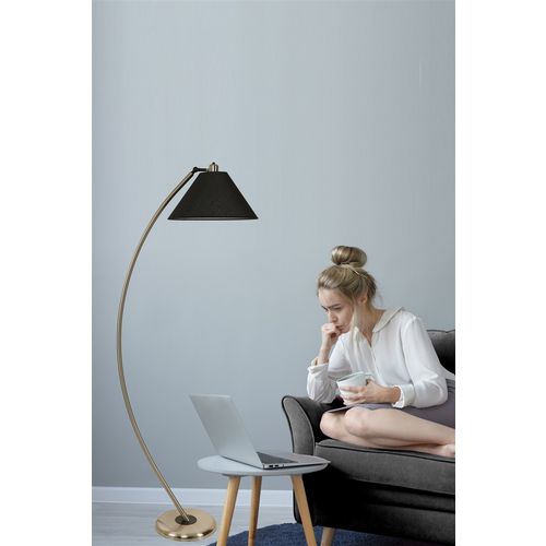 Hilal Mat Krom Lambader Hasır Siyah Abajurlu Black Floor Lamp slika 1