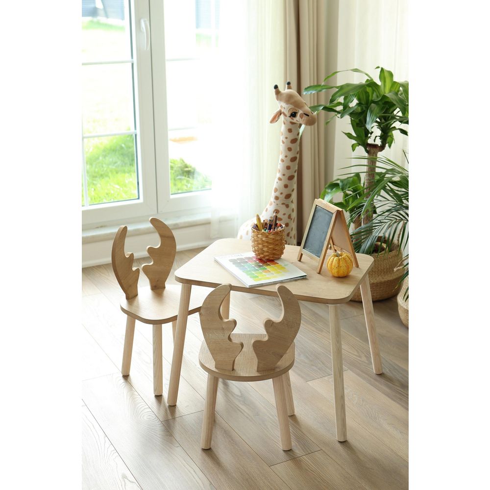 Deer Two Chair Set - Smeđa dječija stolica i stol slika 3