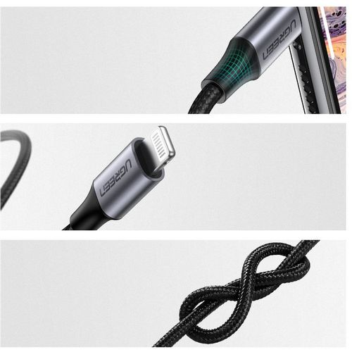 Ugreen - Audio kabel s aluminijskim omotačem (70509) - Lightning to Jack 3,5 mm, MFi certificiran, 1 m - crni slika 5