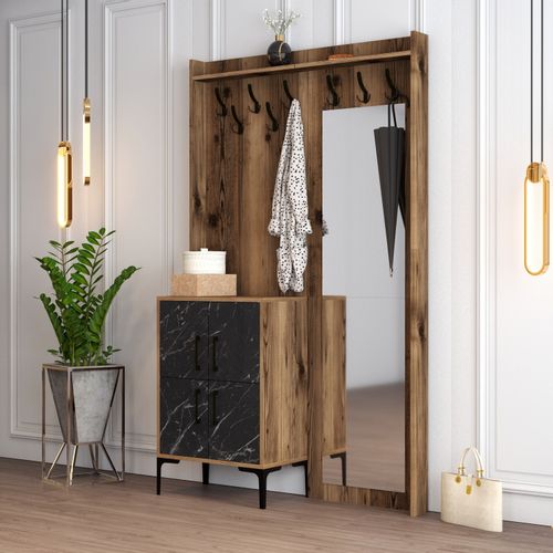 Woody Fashion Ormar za predsoblje, Berlin BC - Walnut, Black Marble slika 2