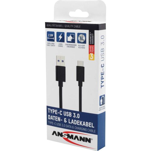 Ansmann USB kabel USB 3.2 gen. 1 (USB 3.0) USB-A utikač, USB-C® utikač 2.00 m crna aluminijski utikač, TPE plašt, utikač primjenjiv s obje strane 1700-0081 slika 5