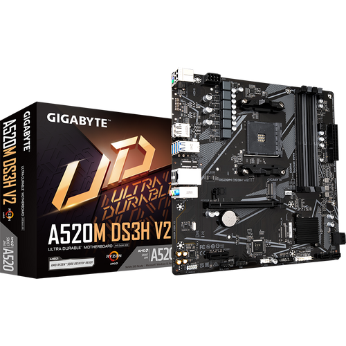 Gigabyte A520M DS3H V2 AM4, AMD A520 Chipset, 4 x DDR4, Ultra Durable PCIe 3.0 x16 Slot, NVMe PCIe 3.0 M.2 Connectors, GbE LAN with Bandwidth Management slika 1