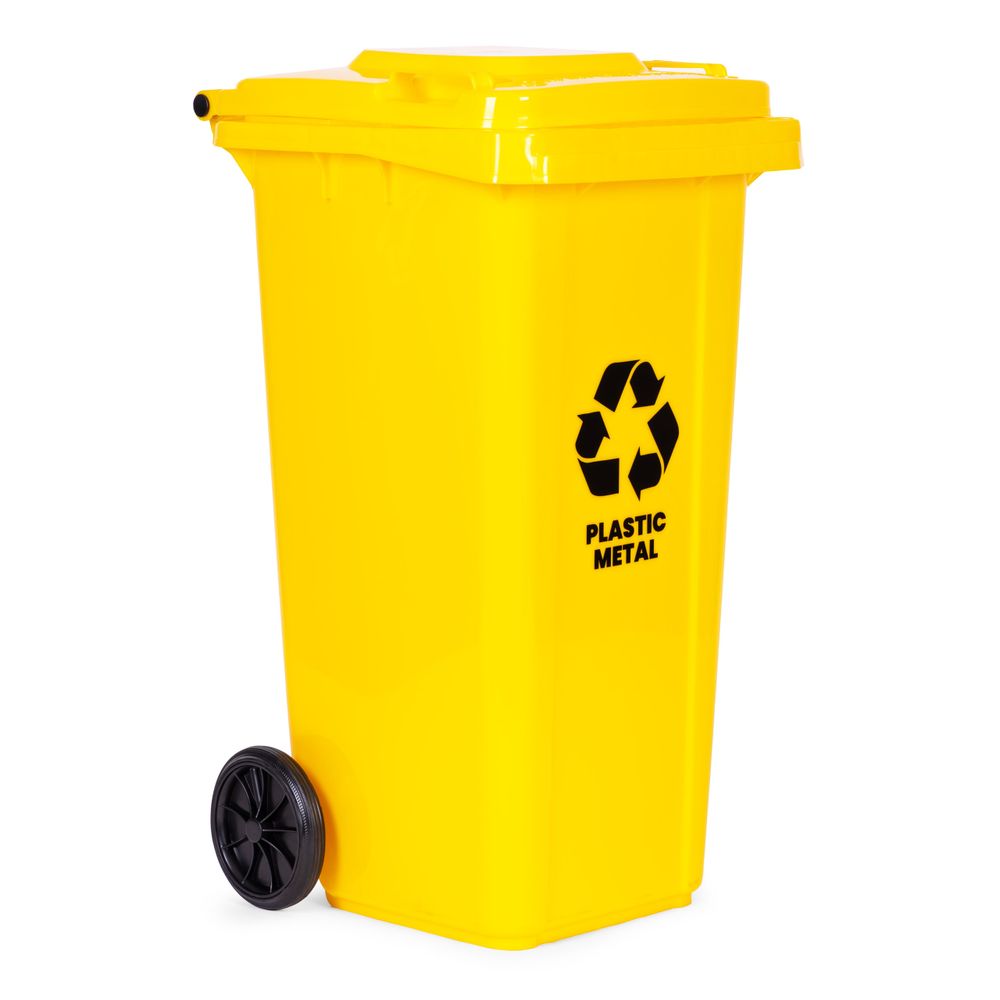 Kanta za otpad 120 L – žuta, plastika, s kotačima slika 6