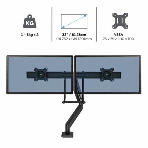 Nosač monitora Fellowes za 2 monitora Eppa Crossbar 9909201 jednostruki slika 4