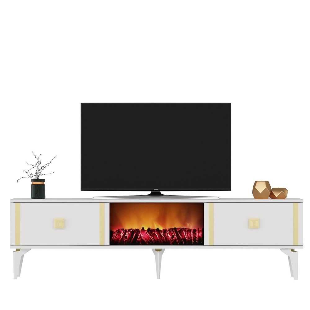 Doruk Kamin - Bijeli, Zlatni TV Stalak slika 2