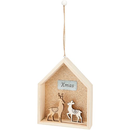Božićni ukras-visilica drvena kućica 11,5 x 3,5 x 14,5 cm slika 1