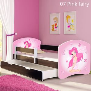 Dječji krevet ACMA s motivom, bočna wenge + ladica 160x80 cm 07-pink-fairy