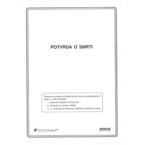 IV-28/NCR/11 POTVRDA O SMRTI; Komplet (omotni arak + set od tri kompleta po 4 NCR lista), 21 x 29,7 cm slika 2