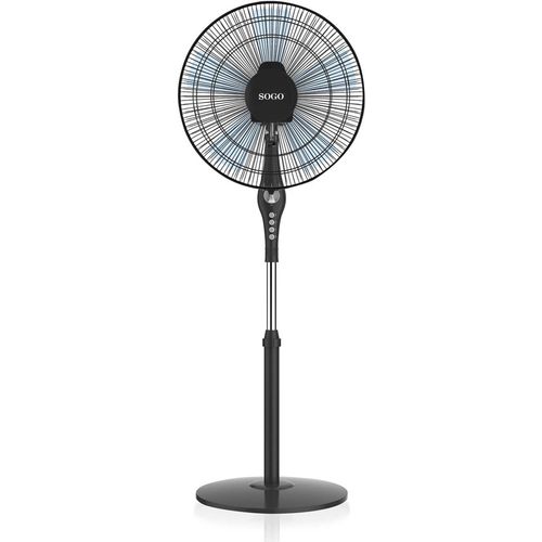 SOGO Ventilator samostojeći, 16”,40 cm, oscilacija, okrugla baza, s timerom, 5 lopatica, 50 W, crni slika 1