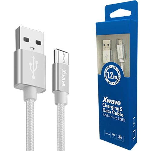 Xwave Kabl USB2.0 na Micro USB 1.2M,2A,aluminium,upleten srebrni slika 1