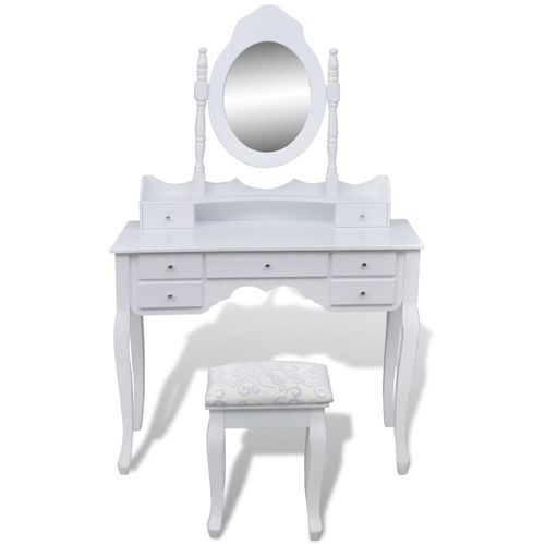 Toaletni stol s ogledalom i stolicom 7 ladica bijeli slika 67