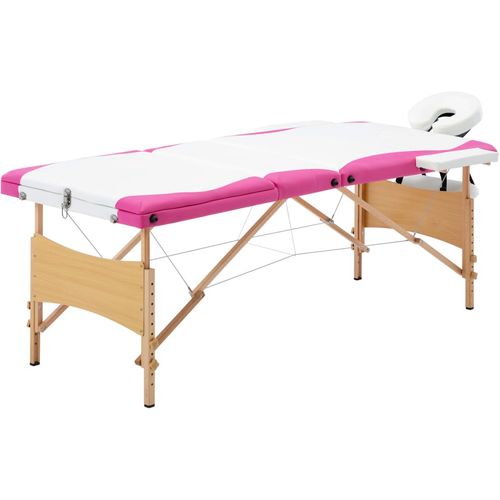 Sklopivi masažni stol s 3 zone drveni bijelo-ružičasti slika 1
