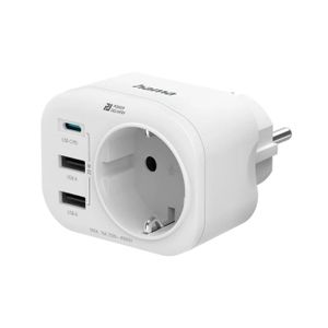 Strujni adapter 1xUSB-C, 2x USB-A 1x uzemlj. 20W   PD, beli