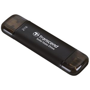 Transcend TS2TESD310C 2TB, Portable SSD, ESD310, USB 3.1 Gen 2, USB Type-A/USB Type-C, Write up to 950 MB/s, Read up to 1050 MB/s, Black