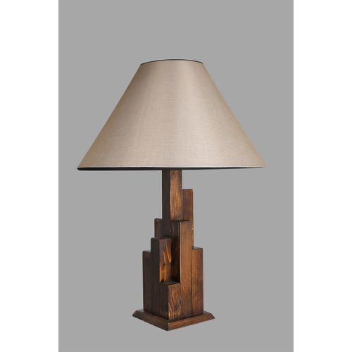 Kule Ceviz Ahşap Masa Lambası Pramit Açık Hasır Abajurlu Walnut Table Lamp slika 3