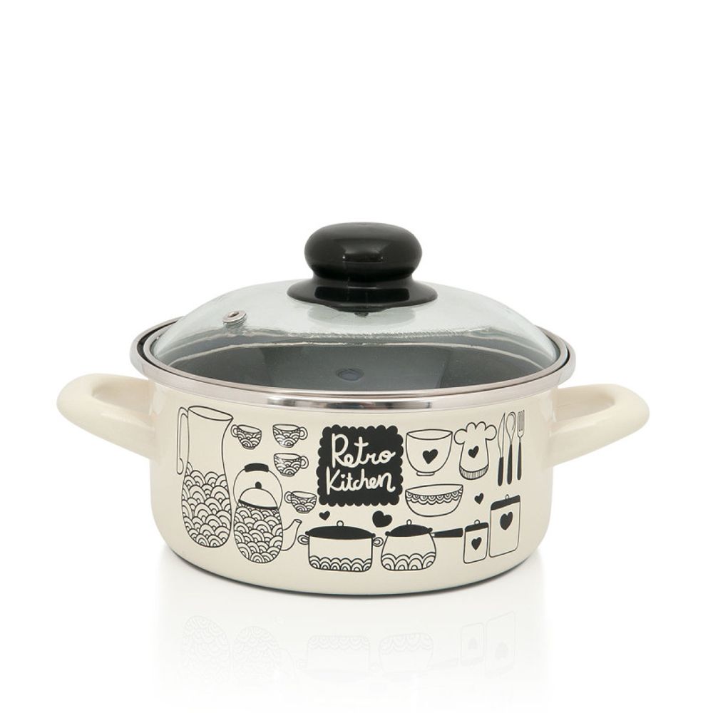 Metalac Šerpa Retro kitchen duboka sa staklenim poklopcem 16cm/2l slika 1