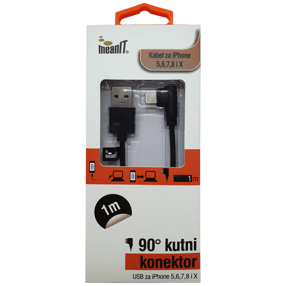 MeanIT USB kabl za Iphone 5 / 6, dužina 1.0 metar, crni - KABEL ZA IPHONE 5 / 6 slika 1