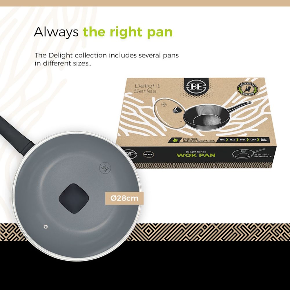 BE Living Wok tava s poklopcem Delight Black 28 cm slika 8