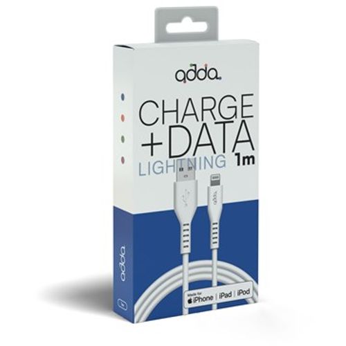 Kabel ADDA USB-304-WH, Fusion Charge+Data, MFI, USB-A na lightning, 2.4A, Premium TPE, 1m, bijeli slika 1