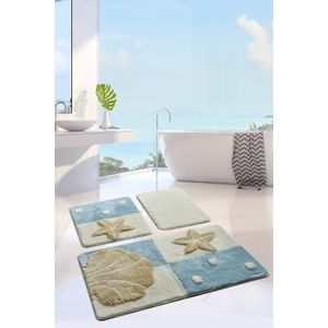 Deniz Yildizi - Blue  Multicolor Acrylic Bathmat Set (3 Pieces)