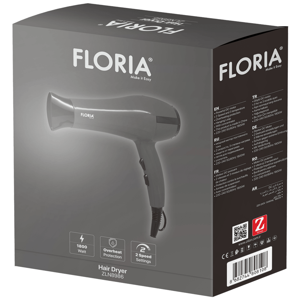 Floria Fen za kosu, 2000 W, siva - ZLN8986 slika 2
