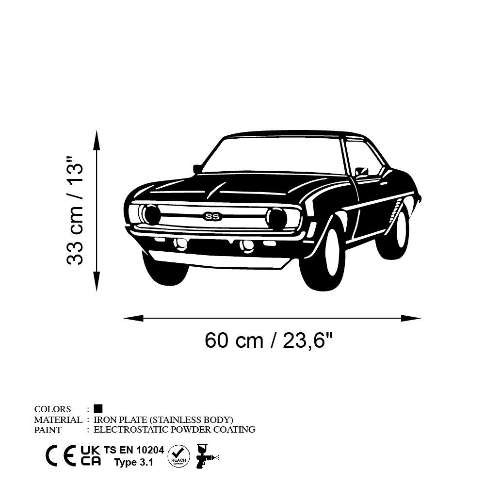 Dekorativni Metalni Zidni Ukras - Chevrolet Camaro SS Crni slika 6