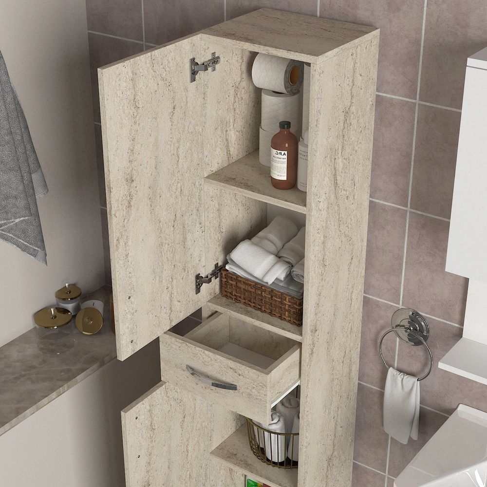 Selin 2 Doors 1 Drawer Travertine Bathroom Cabinet slika 4