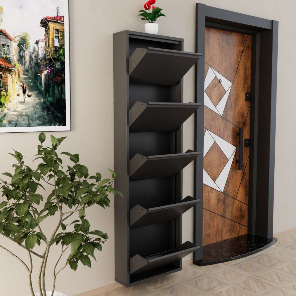 Kabinet za cipele - 5 komada, metalni, antracit boje slika 4