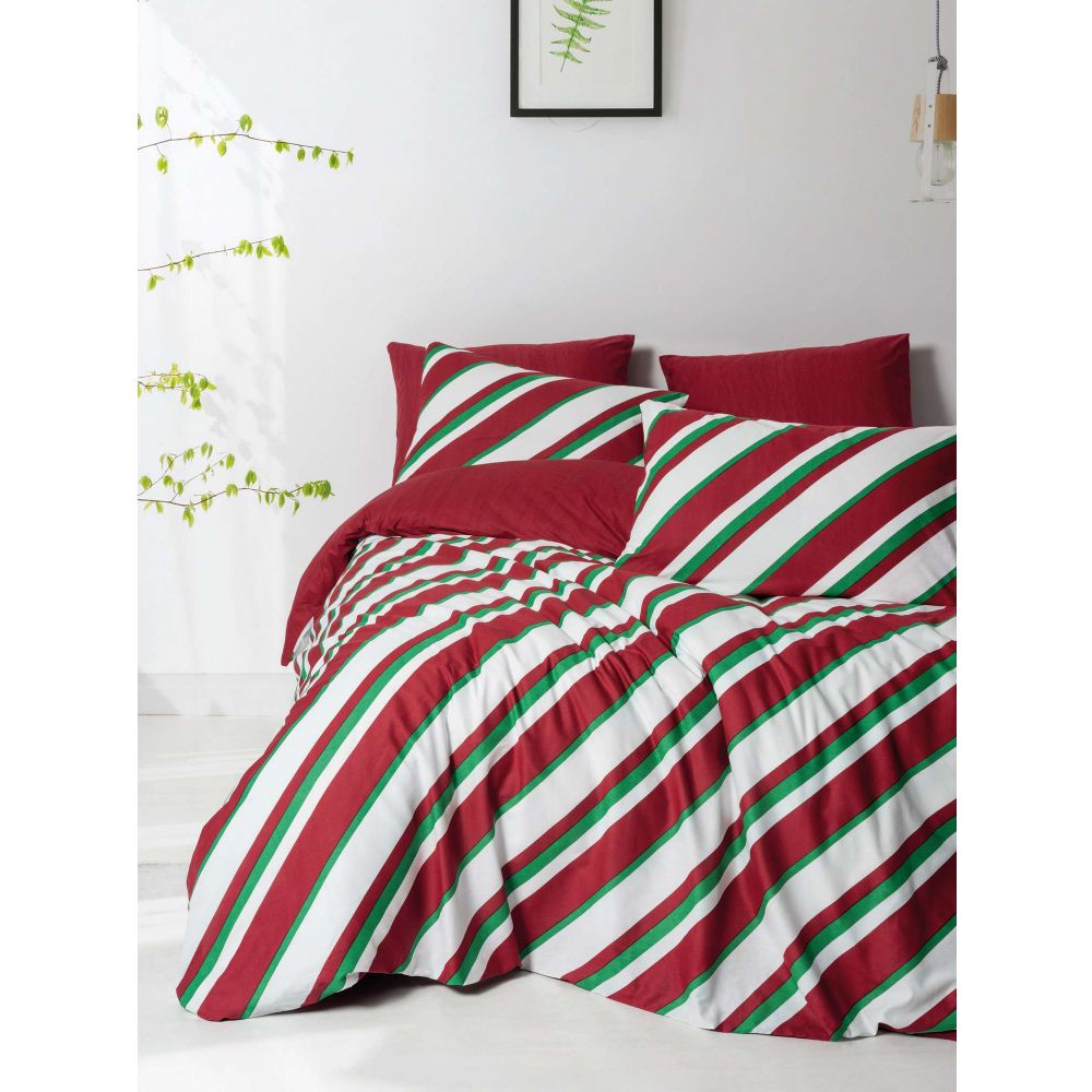 Ranforce double quilt cover set Merry, colours: red, green, white slika 1