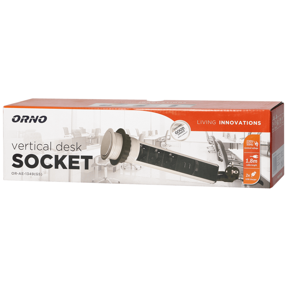 Orno Produžni kabel sa 3 x Schuko utičnice + 2 x USB, ugradbena - OR-AE-1349(GS) slika 2