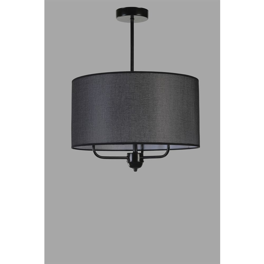 Elegantni crni luster sa hasır abajurima, 3-lampni slika 4