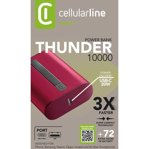 Cellularline prijenosni punjač Thunder 10.000 mAh crveni slika 3