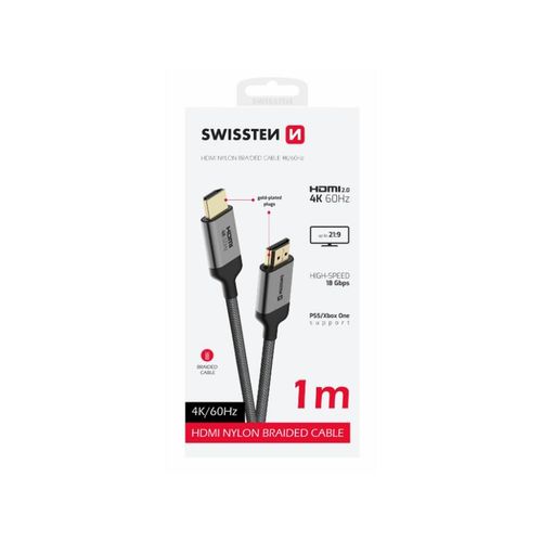 SWISSTEN kabel HDMI 2.0, 60Hz, 18GB/s, 4K, do 21:9, 1m, pozlaćeni konek, crni slika 1