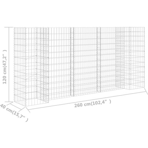 Gabionska sadilica u H-obliku od čelične žice 260 x 40 x 120 cm slika 13