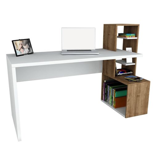 Woody Fashion Radni stol, Bijela boja Orah, Side - White, Walnut slika 3