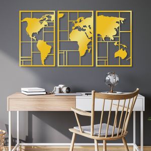 Wallity Metalna zidna dekoracija Golden Triple World Map