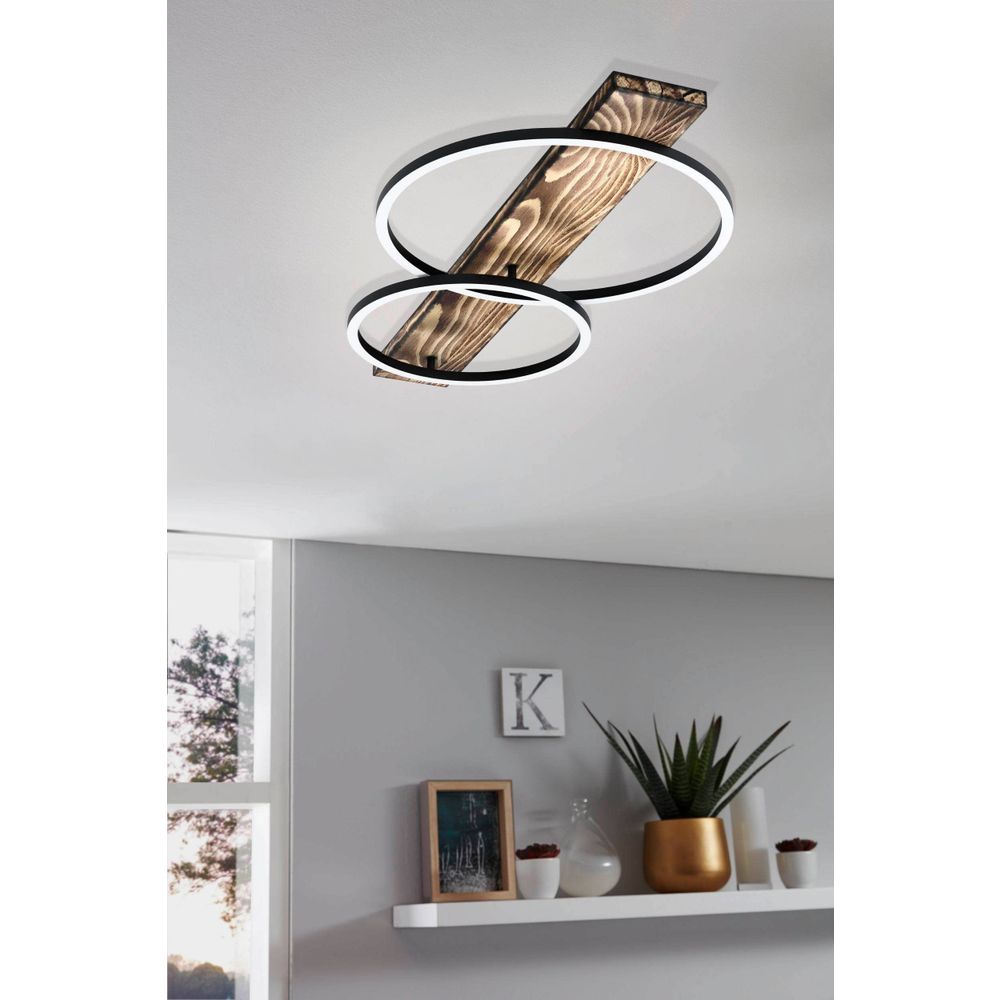 Eglo Boyal Stropna Lampa LED, 2x12W, 2x1700lm, Crna/Bijela/Rustik Smeđe/Drvo slika 7