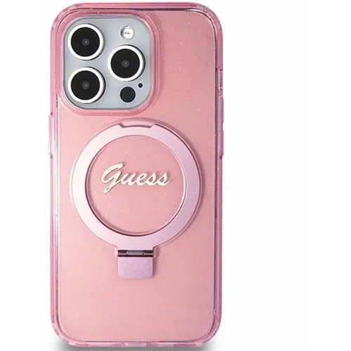Originalna GUESS Hardcase GUHMP15XHRSGSP torbica za iPhone 15 Pro Max (Magsafe / Glitter Script Logo / stalak za prsten / pink) slika 3