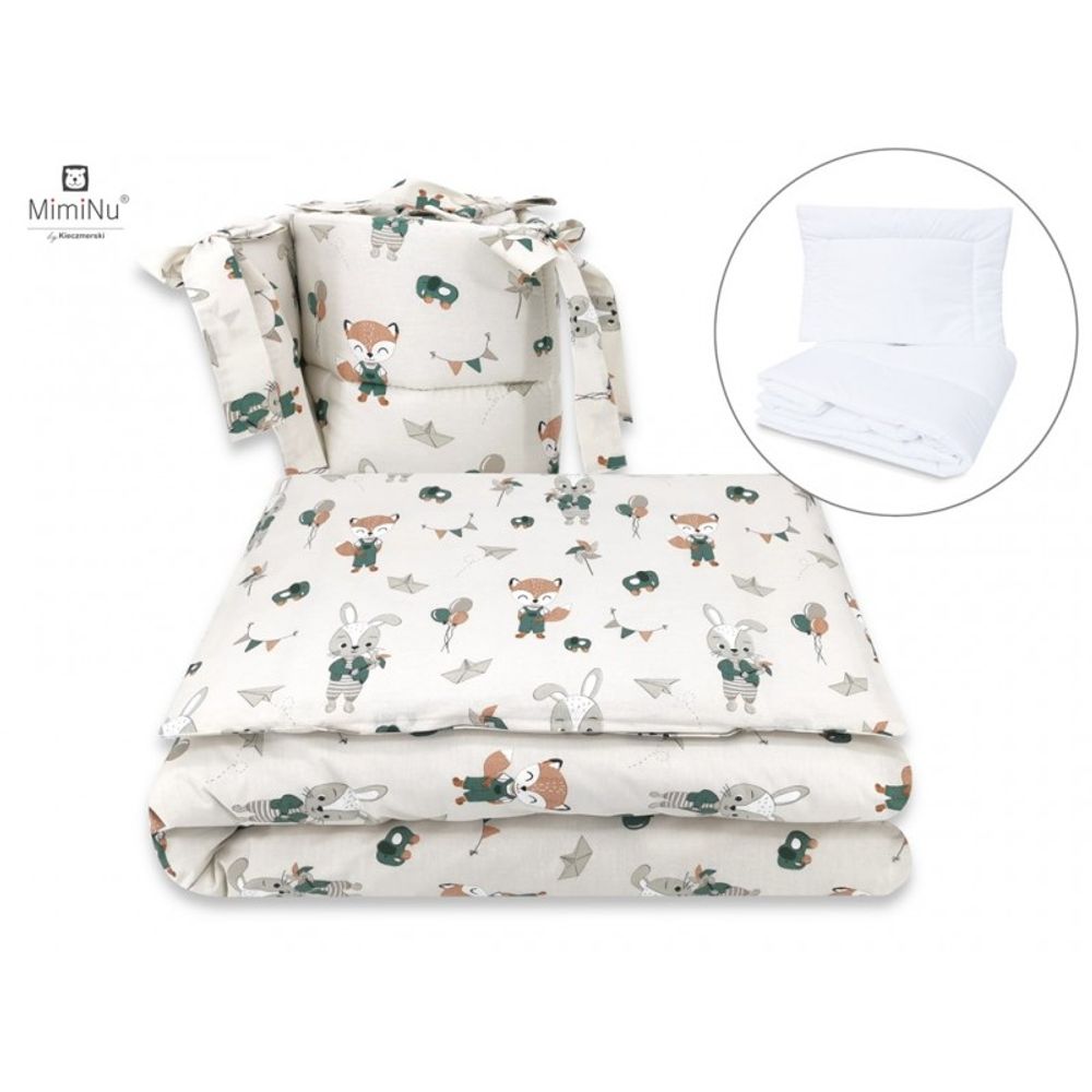 MimiNu posteljina set 5 elem. Bunny and Fox Beige (za krevetić 120x60 cm) slika 3
