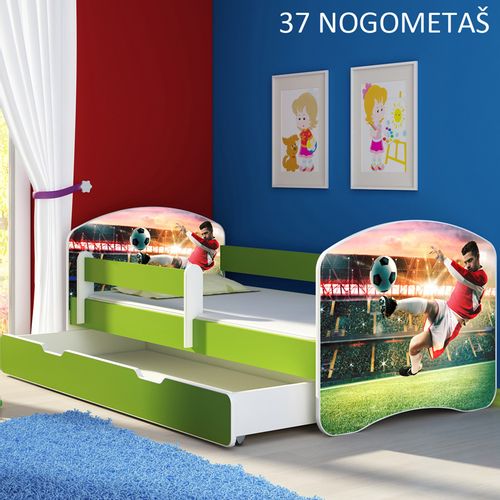 Dječji krevet ACMA s motivom, bočna zelena + ladica 160x80 cm 37-nogometas slika 1