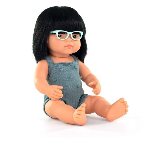 Miniland lutka Asian Girl with Glasses 38 cm Colourful slika 1